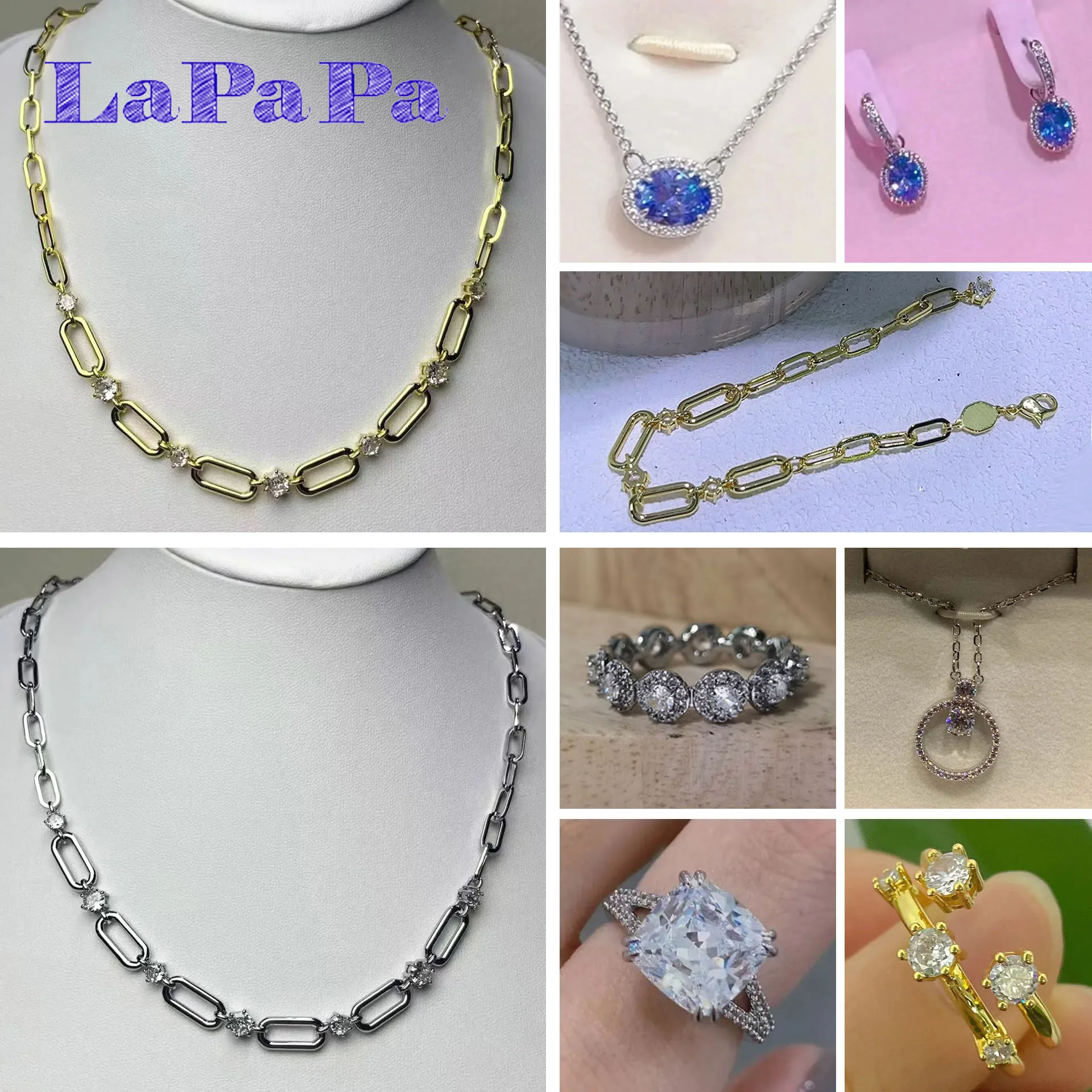 

Fashion Chain Sparkling Crystal Necklace 2025 Original for Women Jewelry Sets Luxury Long Earrings Double Stacked Bracelet Rings