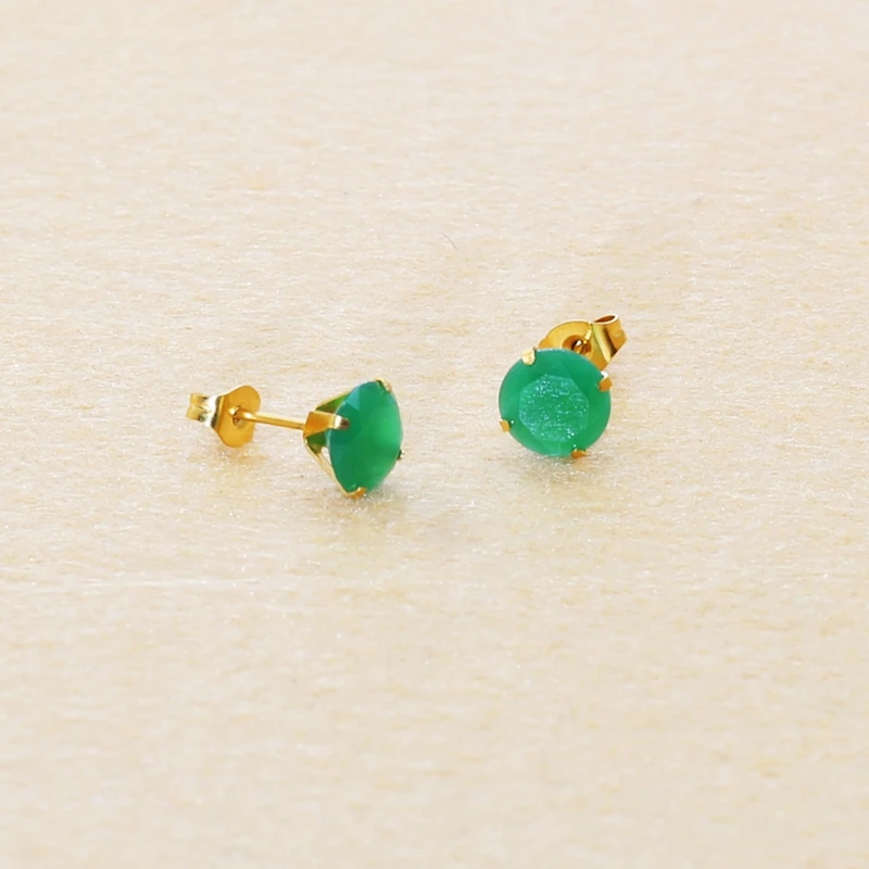 316l الفولاذ المقاوم للصدأ مع خمر الأحجار الزجاجية الخضراء قرط الاذن المرصع IP تصفيح لا تتلاشى الحساسية الحرة جودة مجوهرات هدية