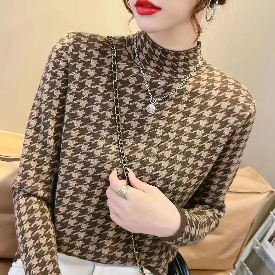 

Luxury Autumn Winter Women Graphic T-shirt Long Sleeve Vintage Clothes Turtleneck Bottom Shirt Warm Tops Korean Chic Slim Tops