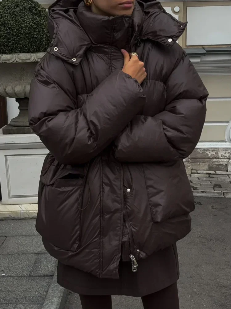 Chaqueta informal de algodón con capucha y botones lisos para mujer, abrigo cálido elegante de manga larga con bolsillo y cremallera, prendas de vestir para ir al trabajo en invierno