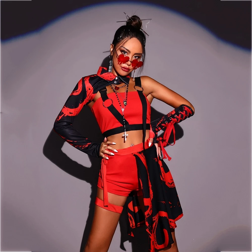 Women Jazz Dance Costumes Red DJ Suits Steet Dance wear Nightclub Bar Gogo Jazz dance clothes women Clothes Hip Hop Pole Dance