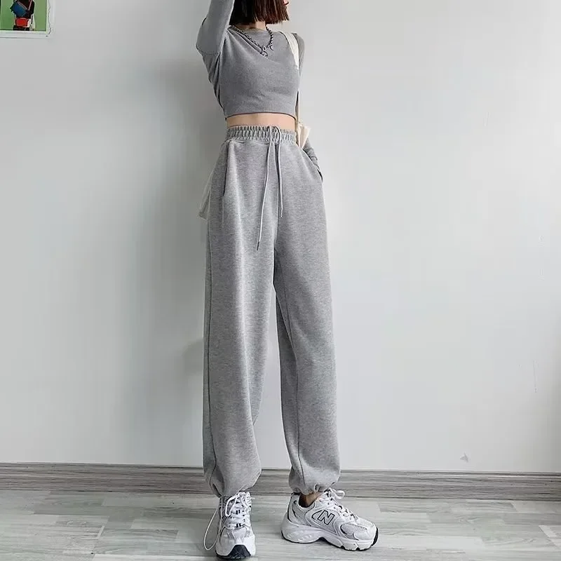 Y2k Korean Sweatpants Women Baggy Harem Pants Wide Leg Sweat Pants Oversized Harajuku Joggers Woman High Waisted Grey Trousers