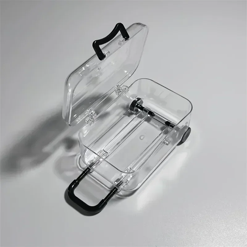 12pcs Mini Transparent Plastic Suitcase Storage Boxes with Retractable Wheels Jewelry Snack Organizer