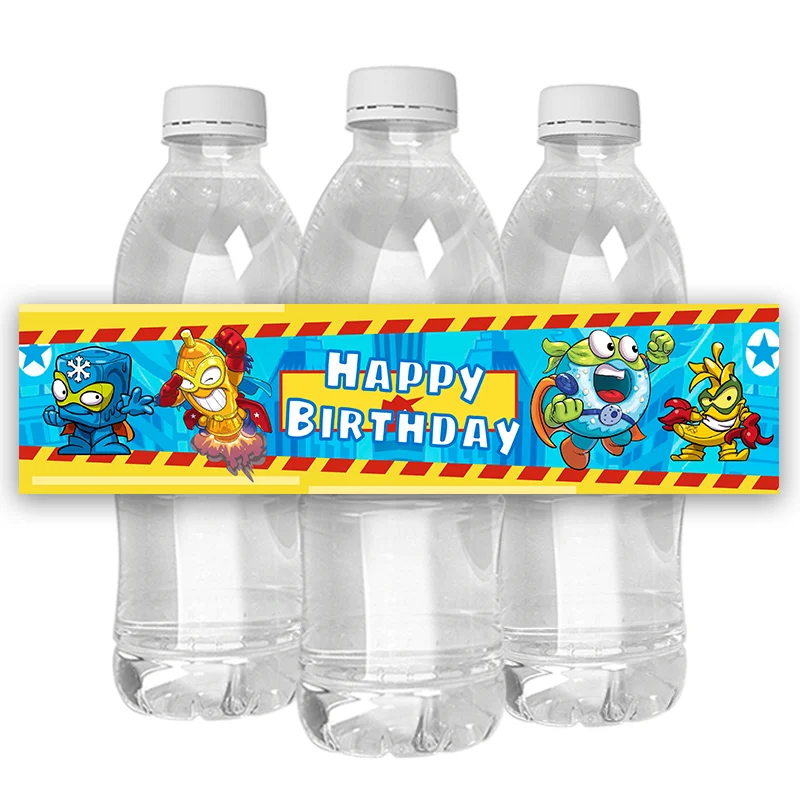 24pcs Cartoon Superzings Birthday Party Decoration Mineral Water Bottle Labels Stickers Happy Birthday Baby Shower Supplies