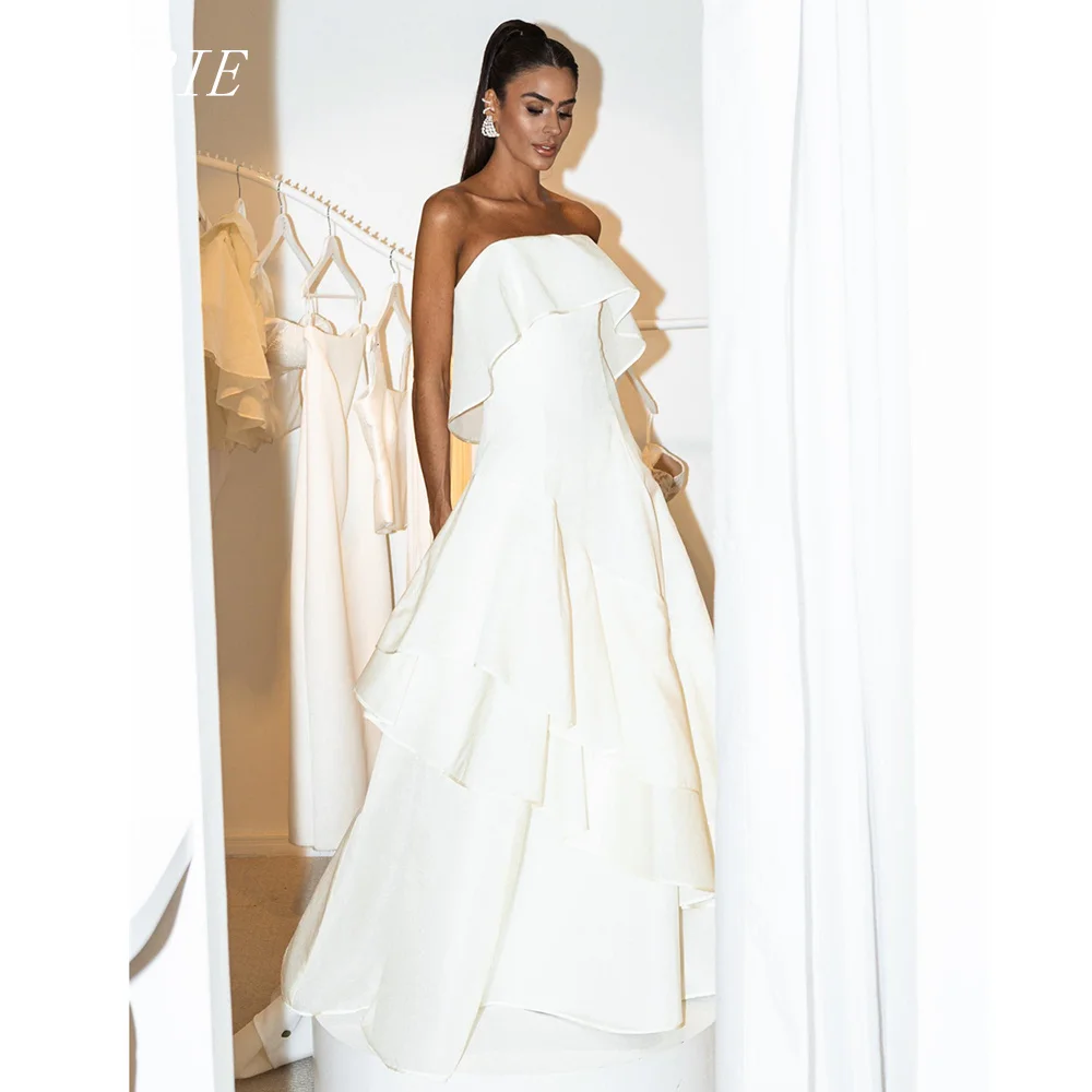 

LORIE Elegant Tiered A Line Civil Wedding Dress Straight Bridal Dresses Chifforn Plain Engagement Wedding Gown Customized 2026