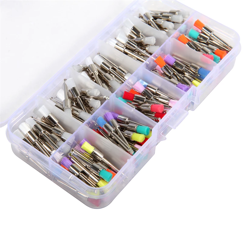 200Pcs Den tal Nylon Polishing  Bushes Mixed Kit Disposable Flat Latch Polisher Prophy Brush 2.35mm