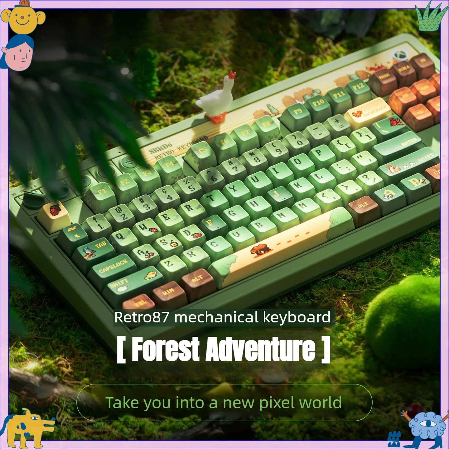 New Retro87 Forest Adventure Theme Wireless Tri‑mode Mechanical Keyboard Custom Kailh Tactile Switch Hotswap RGB for Cozy Series