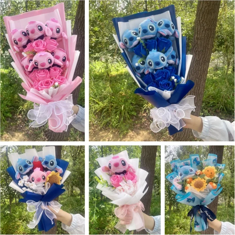 

Cartoon Anime Stitch Plush Bouquet Doll Toys Stuffed Animals Creative Handmade Bouquets Birthday Christmas Valentine Gifts