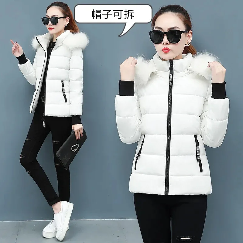 2024 Winter Women Parka  Puffer Coats Cotton Casual Fur Hooded Jackets Thick Warm Slim-fit Jacket Female Overcoat Clothing