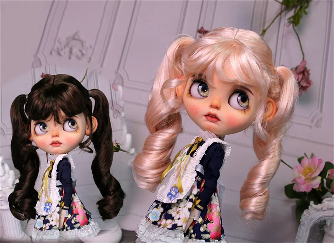 

BJD is suitable for 1-3 Blythes doll 9-10in size imitation mohair with fringe double ponytail wig doll accessories