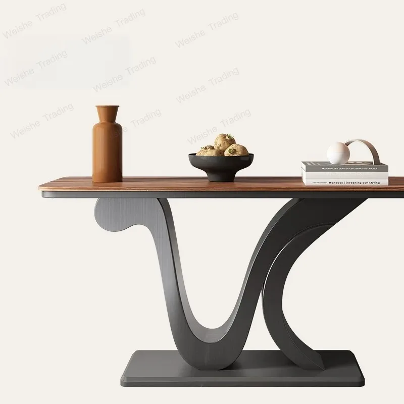 

Italian light luxury natural marble entrance table, large flat solid wood entrance platform