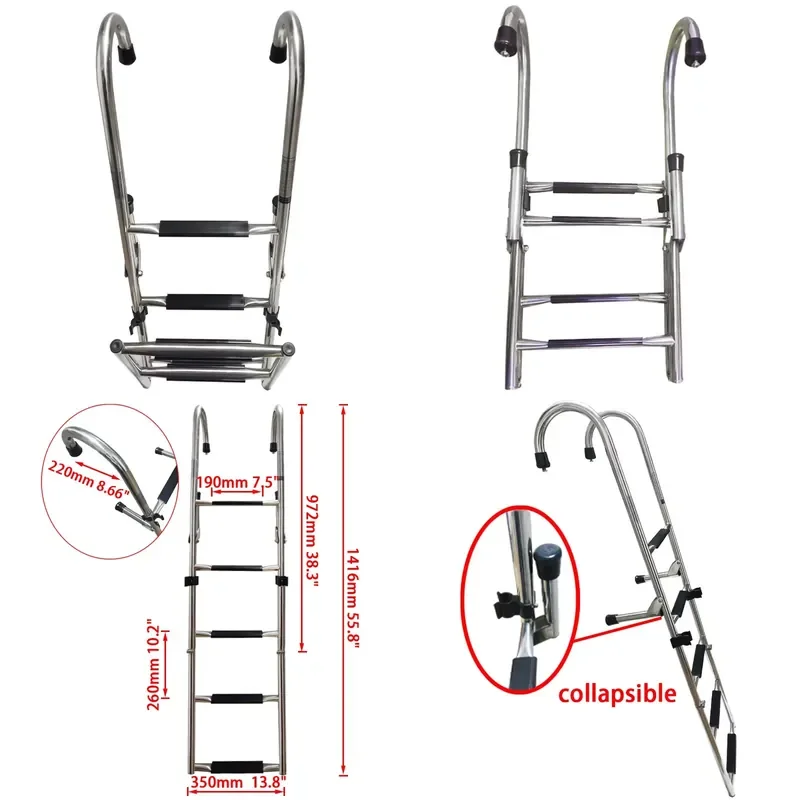 Stainless steel folding ladder 2 + 2/2 + 3 arc telescopic folding ship ladder ship accessories