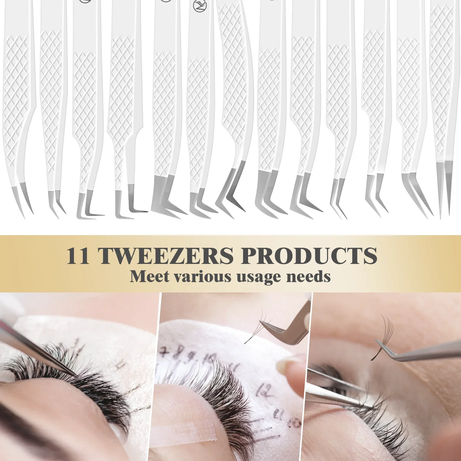 Eyelash Extensions Tweezers  With Fiber Tips Lash Artists High Precision Superhard Anti-Static Tweezer Makeup Tools Custom Logo