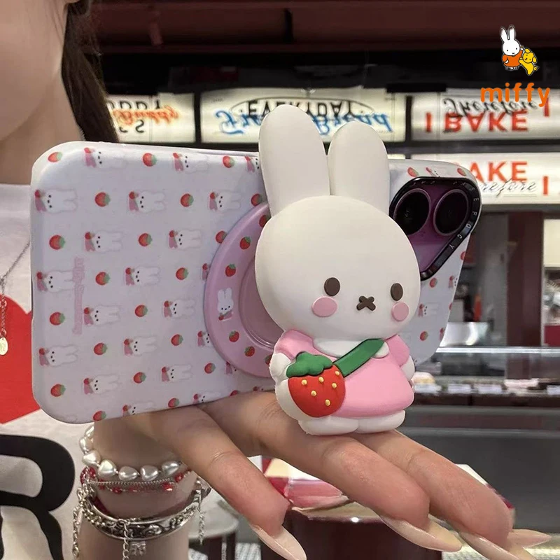 

Kawaii Miffy Phone Shell Suitable for Iphone 17 16 15 14 Cartoon Stereoscopic Rabbit Magnetic Holder Anti Drop Phone Case Gift