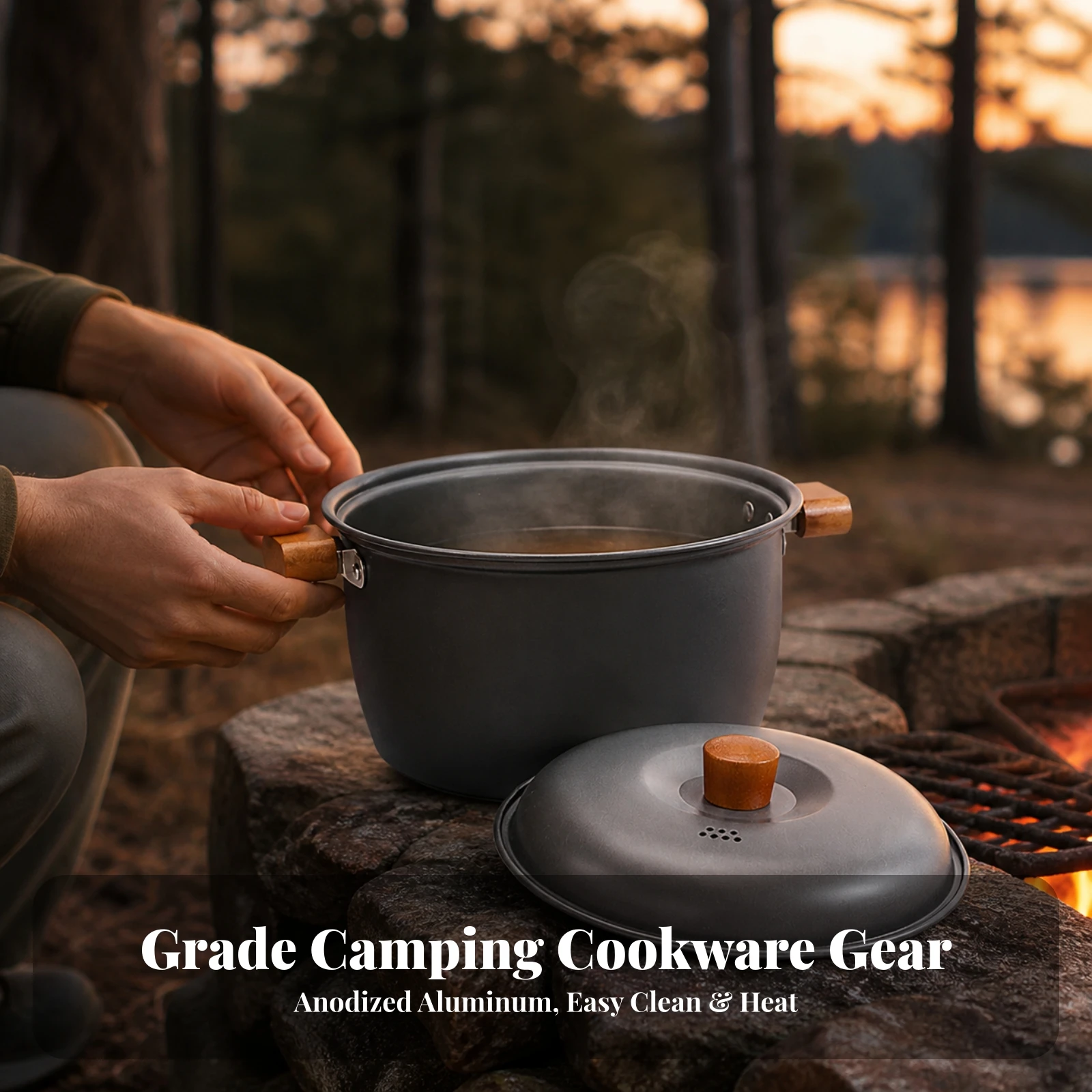 Pot de camping avec couvercle, - Camping Cooking Pot With Lid avis et prix