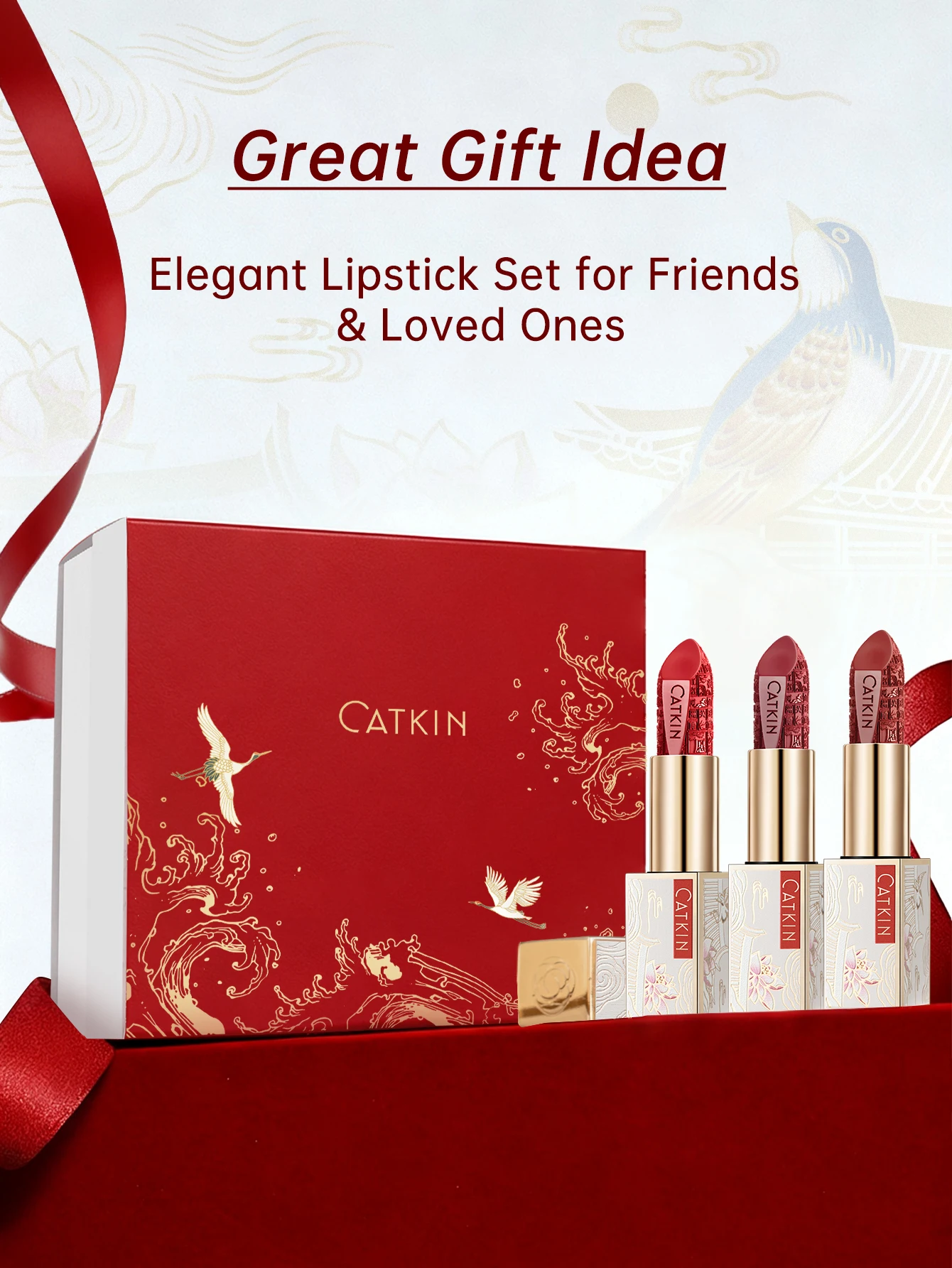 CATKIN ドリームワールド カービング リップスティック、3 個、防水、長持ち、サテン、栄養補給、保湿、滑らか、ソフト、0.13 オンス-中国風