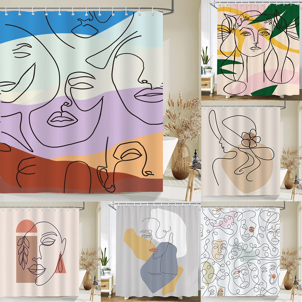 

Nordic Abstract Art Woman Girl Shower Curtain Waterproof Polyester Bath Curtains Leaves Palm Boho Curtains For Bathroom Decor