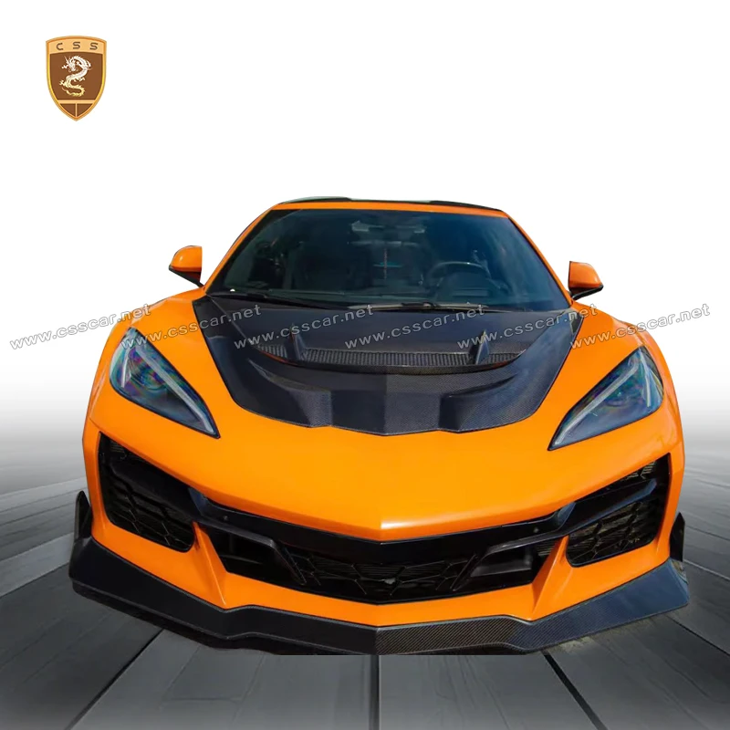 

Для Chevrolet Corvette C8 ZR1 сухой передний бампер из углеродного волокна, капот двигателя, внешний вид автомобиля, замена аксессуаров для воздухозаборника