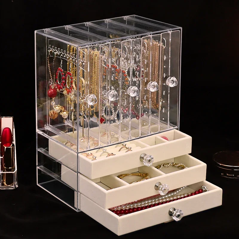 Jewelry Organizer Box Storage Large Size Transparent Acrylic Display Case Hanging Necklace Earrings Jewelry Boxes