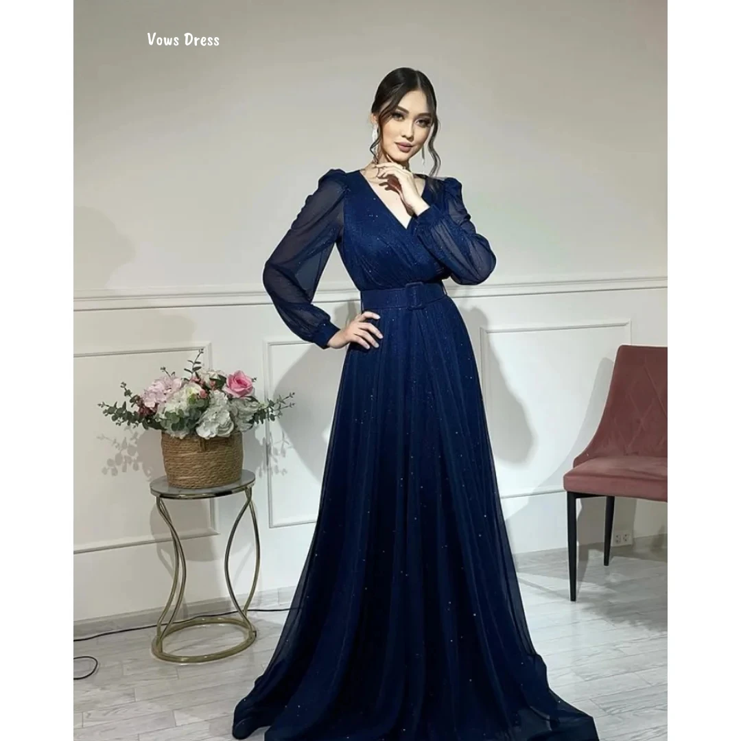 

Vows Custom Made Elegant Prom Dresses 2025 Luxury Evening Dress 2025 Black V-neck Yarn Party Dresses for Special Occasions Woman