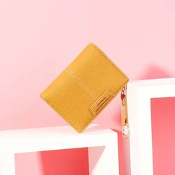 Mini Hasp Card Holder Coin Short Wallets Slim Small Purse Zipper Keychain Yellow Women Wallet Soft PU Leather Female Purse