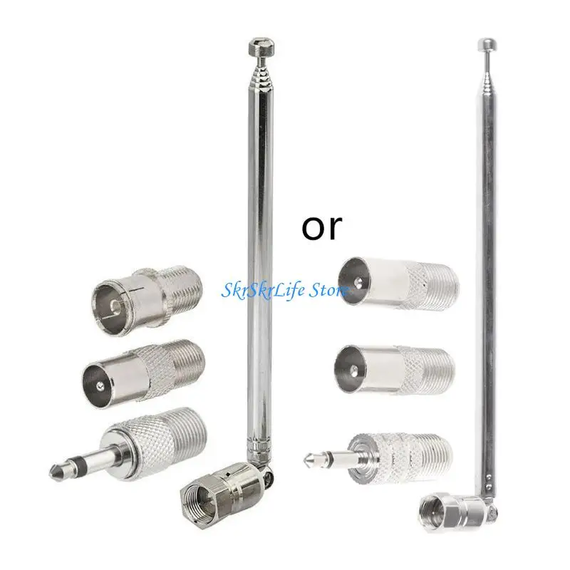 E65E F Type Telescopic Antenna Shrink Length 5.91in F Plug F Type Female Plug Connector with Adapter for TV Table Top Radio