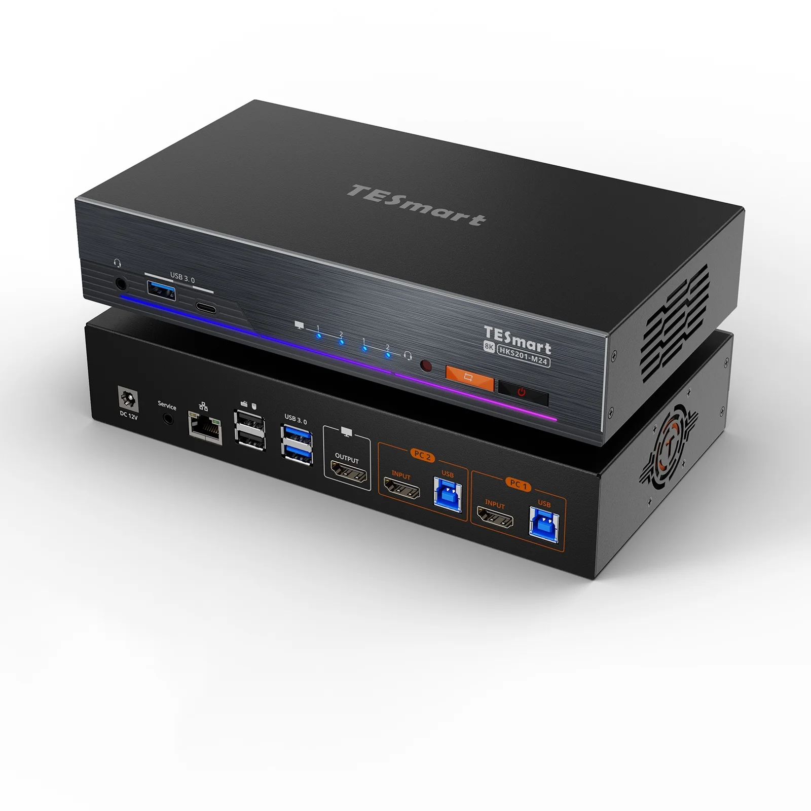 

TESmart 2x1 KVM Switch Pro Hub 8K 60 Гц для 2 ПК Поддержка HDMI 2.1 EDID Gigabit LAN Двойная зарядка KVM Док-станция