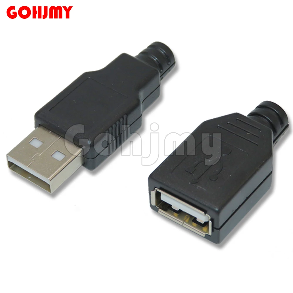 10PCS USB Type A Male Female 4 Pin Plug Socket Connector With Black Plastic Cover DIY Kits Type-A 