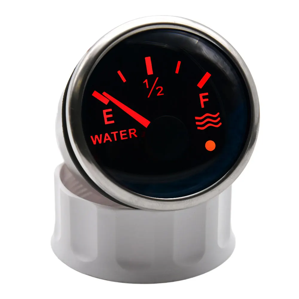 52mm Water Level Gauge 0-190ohm 240-33 Ohm Car Boat Marine Water Tank Level Gauge With Alarm Light Waterproof 12/24 V