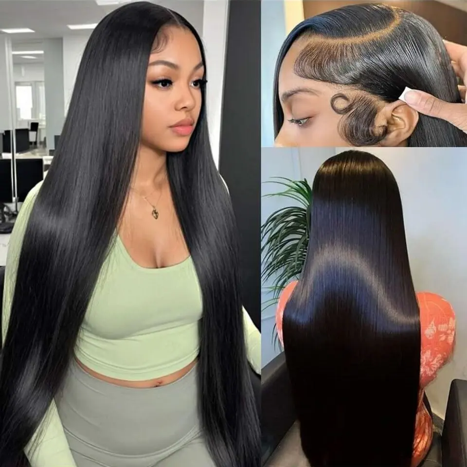 32 pulgadas natural lacio encaje pelucas de cabello humano T13x6 frontal de encaje previamente arrancada 250% de densidad T13x5 T4x4 frontal de encaje 2