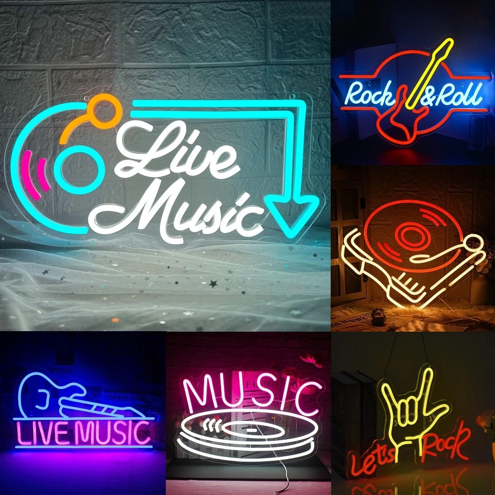 

Live Music Neon Signs Rock and Roll LED Lights In Room Decoration For Home Bars Music Club KTV Party Light Up Sign