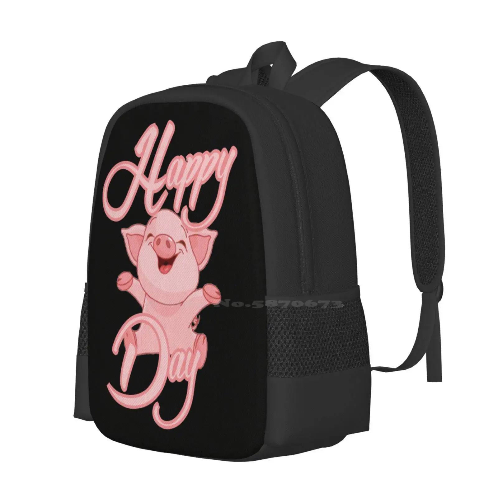 Happy Pig Day 3D Print Design Backpack Student Bag Pig Day Cute Pigs Queerappear Happy Go Pig Illustration Pink Pig Pig Lovers