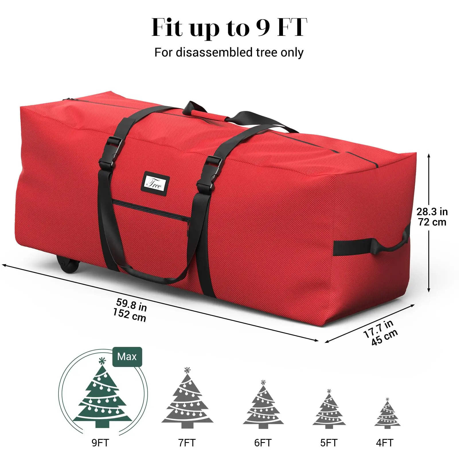 Christmas Tree Storage Bag with Wheels 600D Waterproof Oxford Fabric Fits 9 Ft Artificial Tree with Dual Zipper Xmas Storage Bag