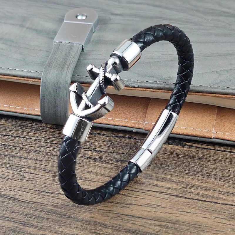 

Simple Arrow Pattern Stainless Steel Accessories Men's Leather Bracelet Weaving Suitable for Handsome Boys' Birthday Gifts