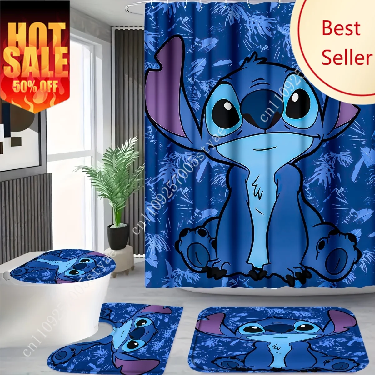 

Mickey Mouse Shower Curtain Set Disney Cartoon Decoration Gifts Floor Mats Toilet Seat Cover Bathroom Partition Drape Gift 4PCS