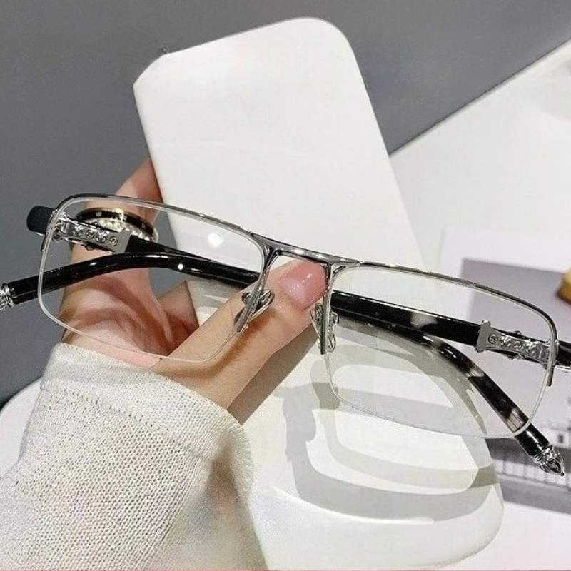 Modische Halbrahmen-Lesebrille für Männer und Frauen, hochwertige Anti-Blaulicht-Ultraleichte Presbyopie-Brille, 0+100 bis+400 – Detail 4