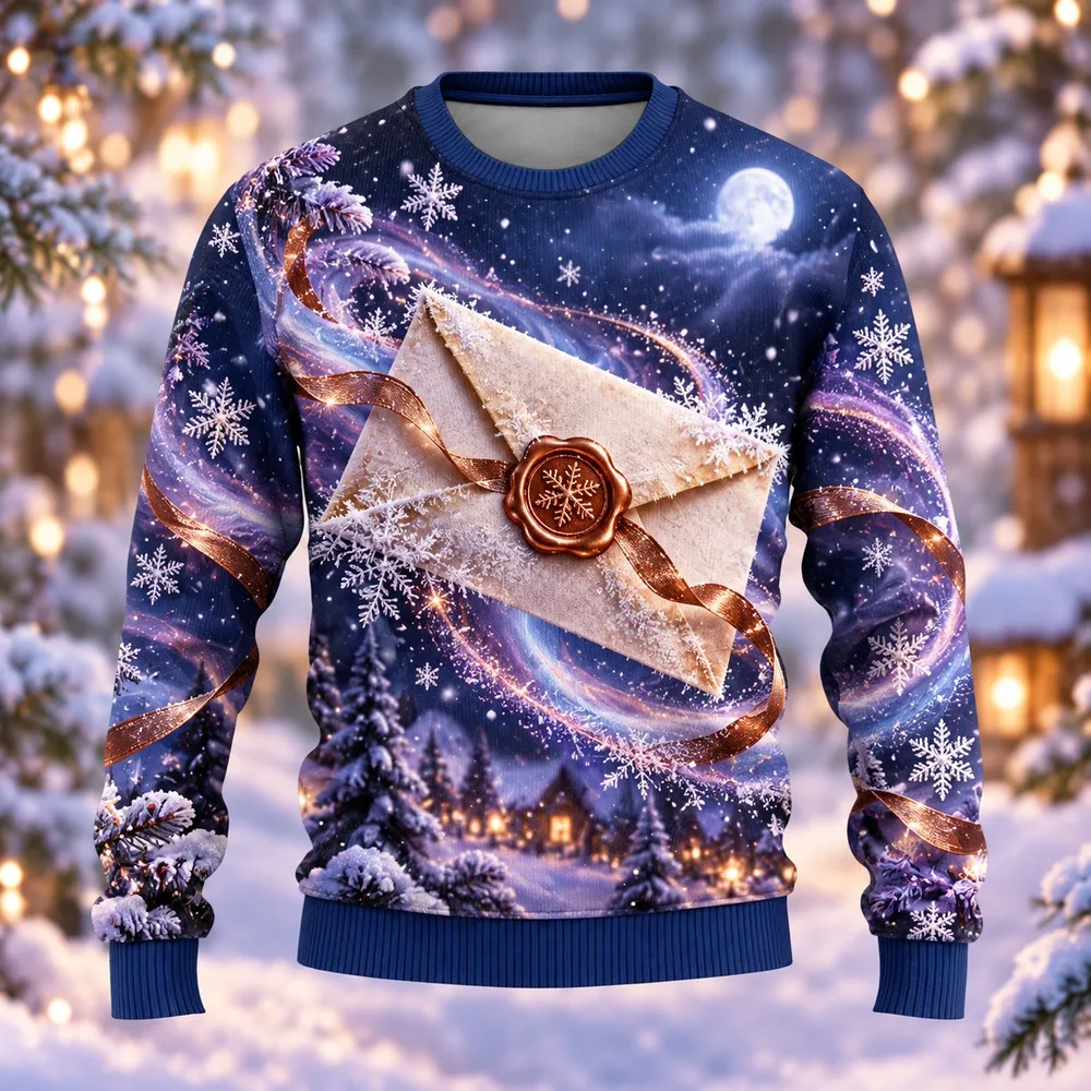 Wax Seal Envelope Ugly Christmas Sweater for Men Women Festive Holiday Party Crewneck Pullover Long Sleeve Gift Sweaters