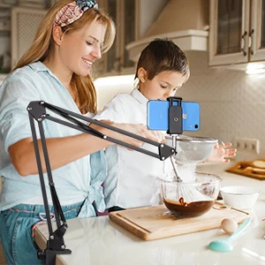 Adjustable Camera Stand,CLOOLC Camera Clamp Mount with Heads and Camera Arm,Desk Camera Mount for Video Recording Live Broadcast