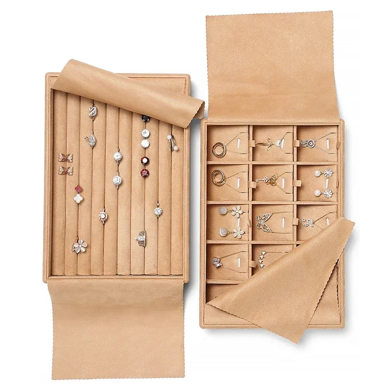 Metal Jewelry Box Necklace Organizer Velvet Rings Holder Bracelet Display Showcase Earrings Business Storage Boxes Tray Gift