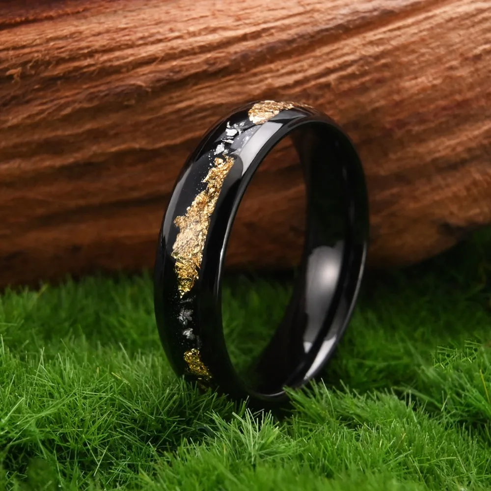 Somen 6mm Dome Tungsten Wedding Bands Ring For Men Gold Color Foil Meteorite Inlay Engagement Rings Male Jewelry Comfort Fit