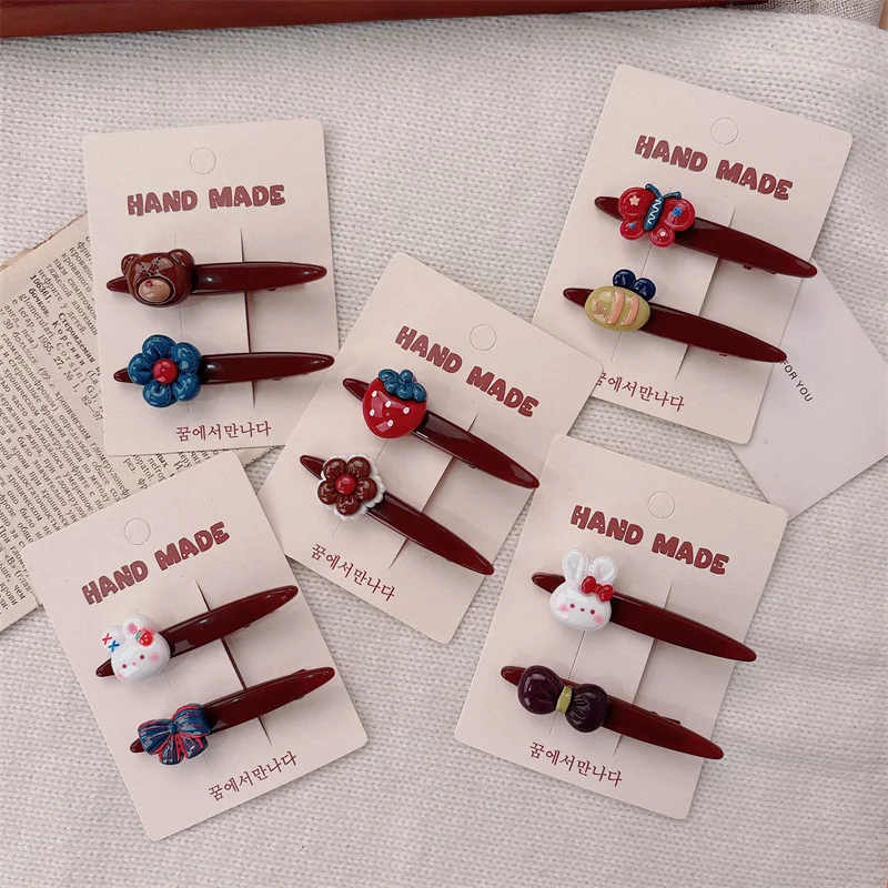 

Cartoon Burgundy Bear Rabbit Hairpin New Cute Side Clip Hair Accessories Broken Hair Bangs Clip Haircard Girl