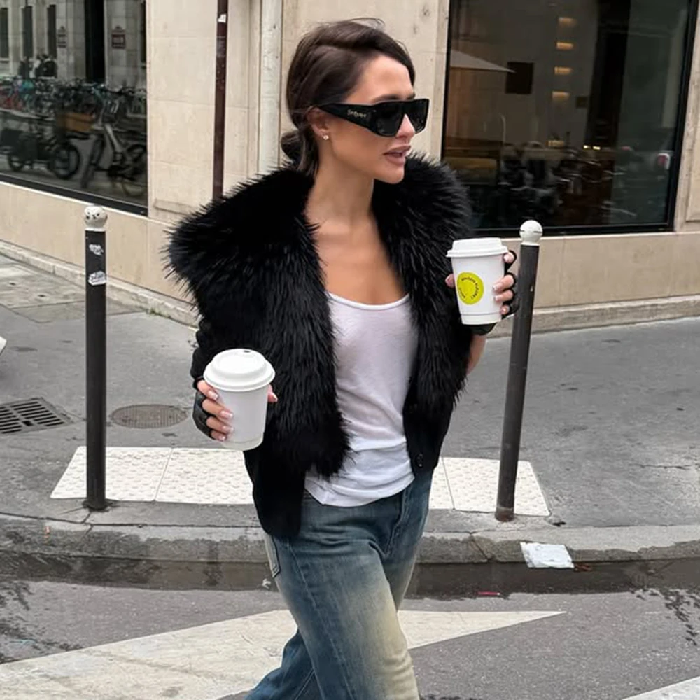 معاطف أنيقة من الفرو الصناعي من Tuularose سترة نسائية دافئة منتفخة ضيقة بأكمام طويلة وياقة موضة شتوية ملابس خارجية نسائية عالية الشارع