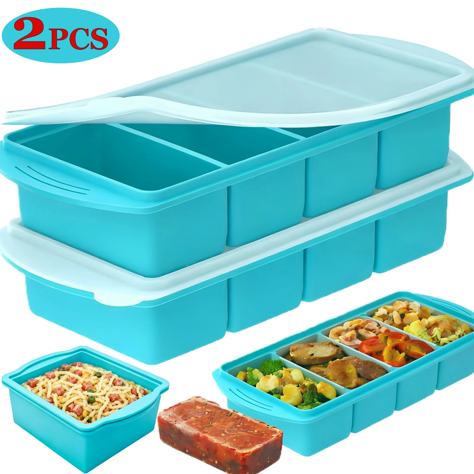 Food Storage Freezer - 1/2/4/6 Gitter Silikon-Gefrierschale mit Deckel, Suppen-Gefrierformen,