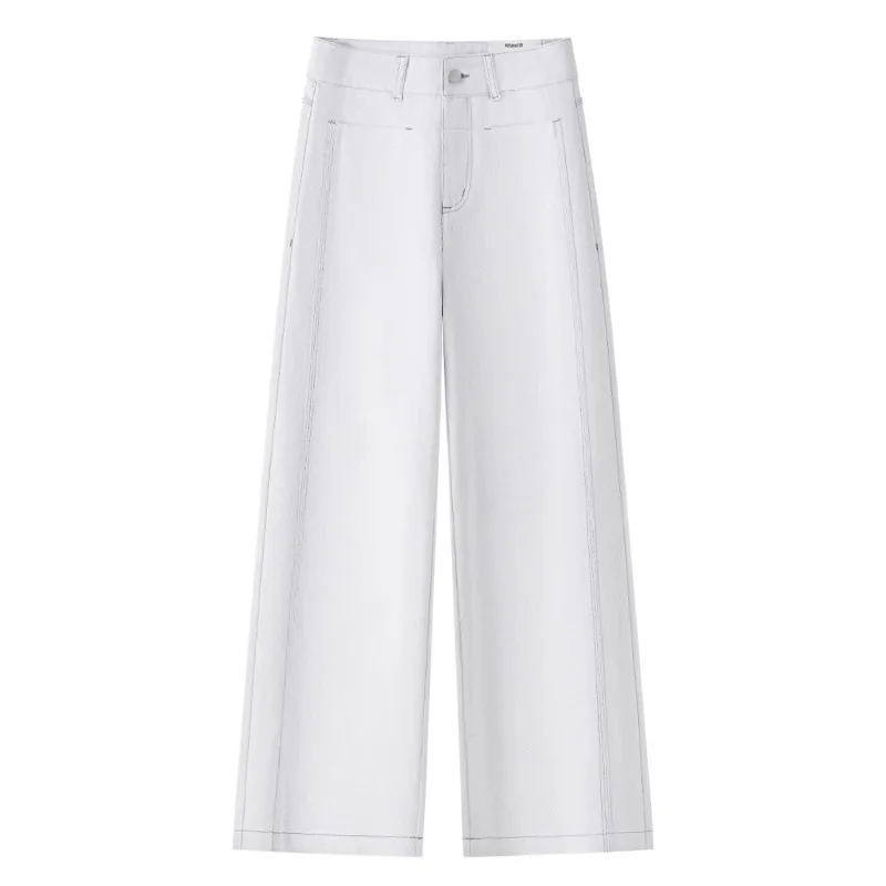 جينز أبيض للنساء، نمط الربيع والخريف، سراويل مستقيمة فضفاضة للتخسيس، سراويل ضيقة واسعة الساق عصرية رائجة البيع #1