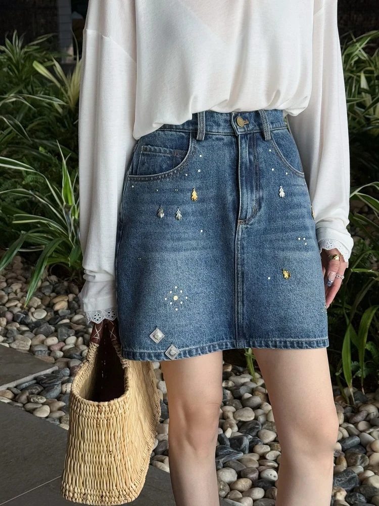 

Серия Perfect Partner: джинсовая юбка из тонкого хлопка с эластичной талией, А-силуэт, однотонная, для повседневной носки, женская премиум-юбка.