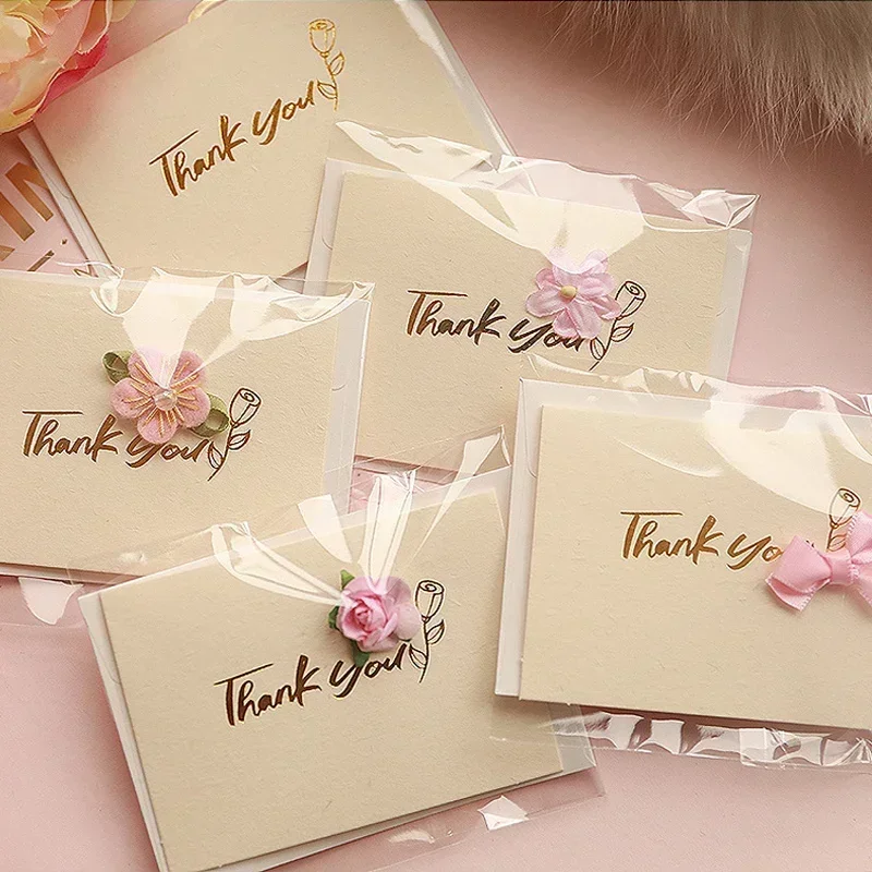 10pcs/set Greeting Cards with Envelope Mini Small Light Golden Color for Business Mother\'s Teacher\'s Day Thank You Gift Card