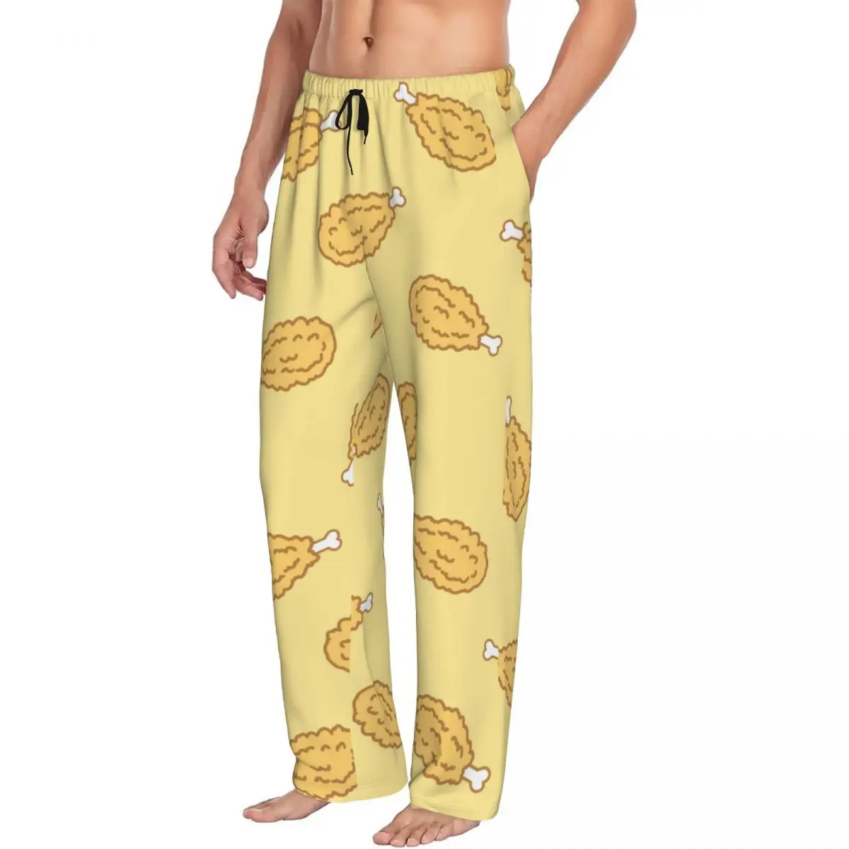 Custom Printed Men's Pajama Pants Crispy Fried Chicken Pattern Sleepwear Sleep Lounge Bottoms with Pockets