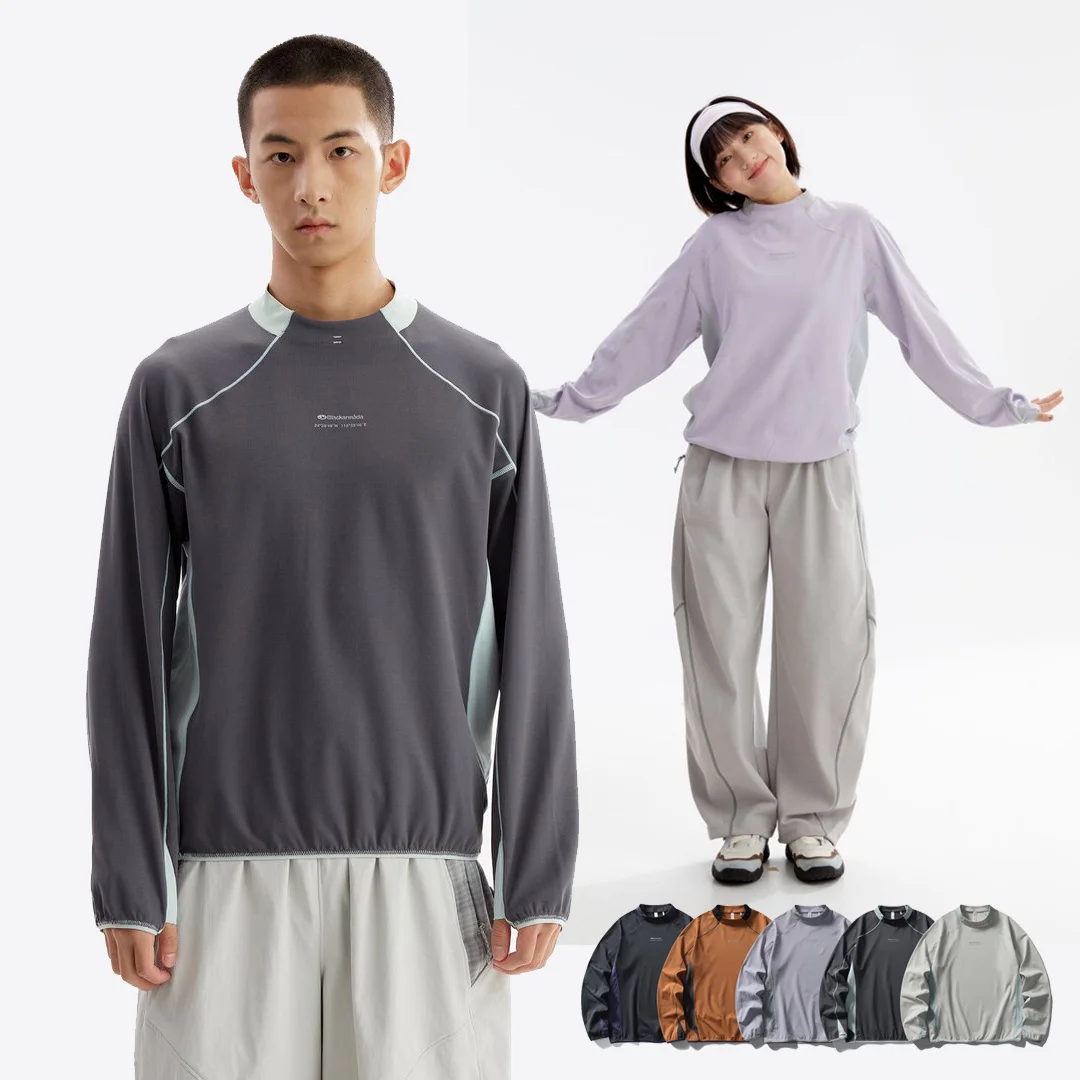 Men Outdoor Hiking Lightweight Quick Dry Sport Long Sleeve Stand Collar T Shirt Women Streetwear City Walk Loose Casual T-shirts