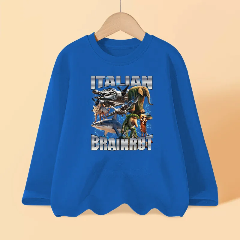 2025 قميص الخريف الإيطالي Brainrot للأولاد طويلة الأكمام القطن تي شيرت الاطفال الكرتون المطبوعة القمم 3-14T #3