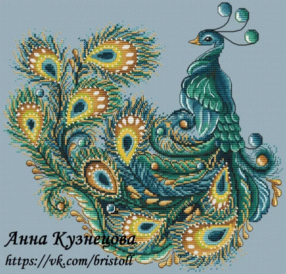 Cross Stitch Kit for DIY Handmade Home Decor, Birds on a Teapot Bouquet, Fabric Cloth, Cotton 17- Green Peacock 37-36